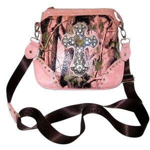 Montana West Pink Camo Rhinestone Cross Crossbody Bag NWT
